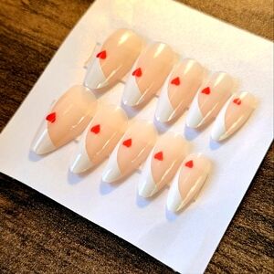 24 pcs white cream beige french tip heart Press On nails